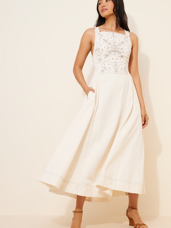 Free People Dresses & Skirts - Free People Bali Vienna Cream Gray Embroidered Backless Bow Maxi Dress M